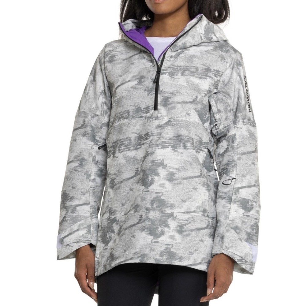 Salomon Bashley Waterproof Anorak Abstract Grey Ski Jacket Women's Size‎ Medium